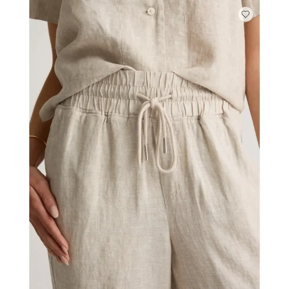 QUINCE 100% European Linen Wide Leg Pants Flax Sz L NWT {3T30}